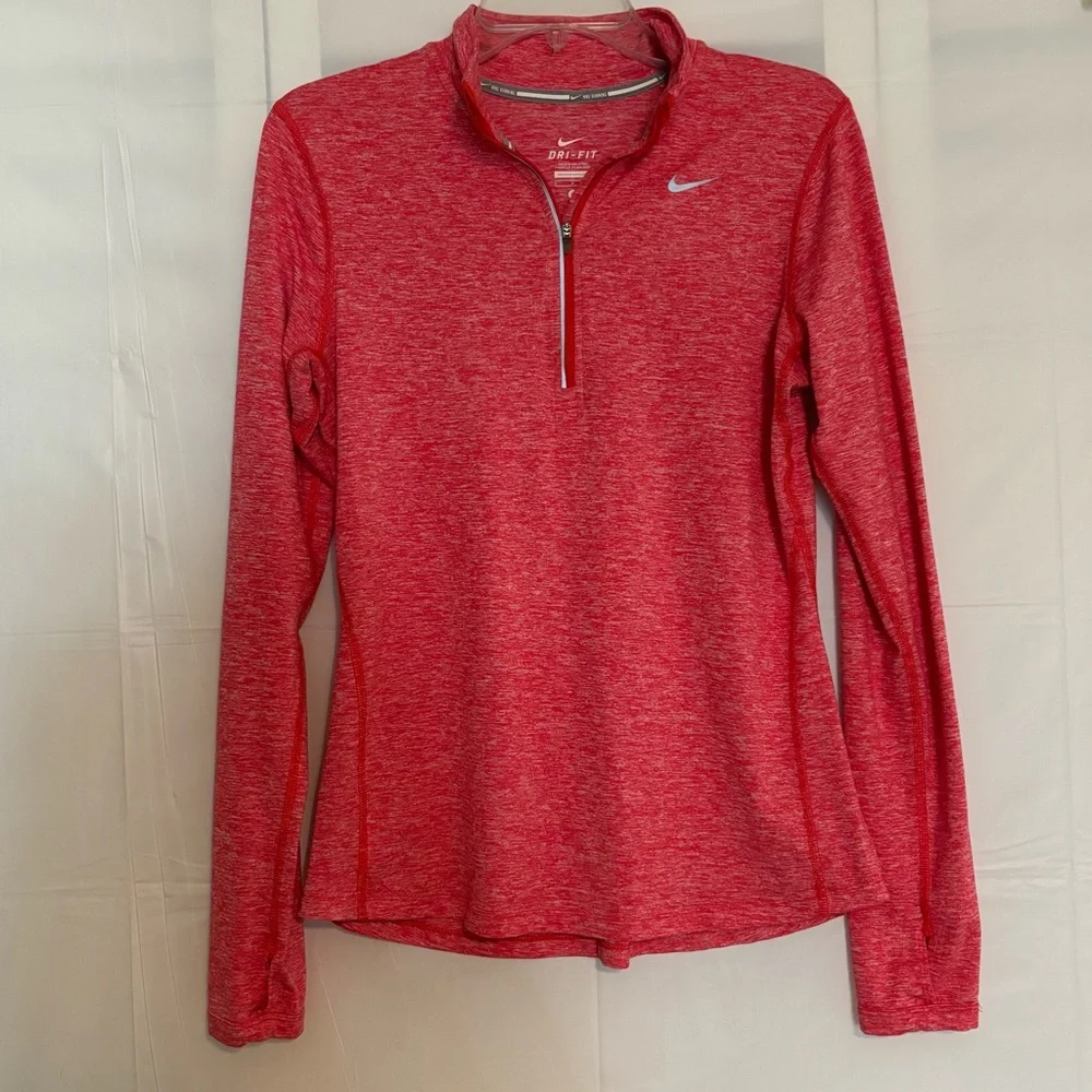New Nike Dri-Fit Red Long Sleeve Fitted 1/4 Zipper